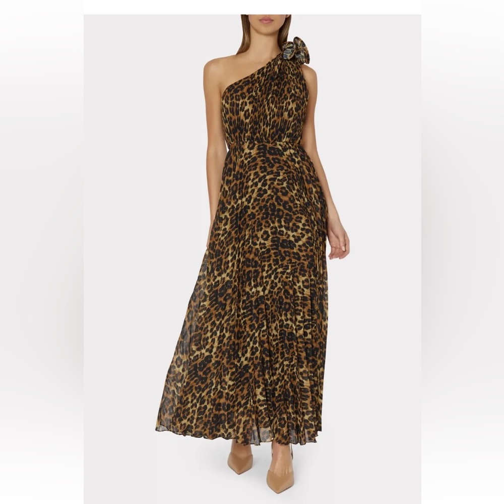 Milly one shoulder with flower pleated leopard 🐆 cheetah dress size 0 xs nwt595